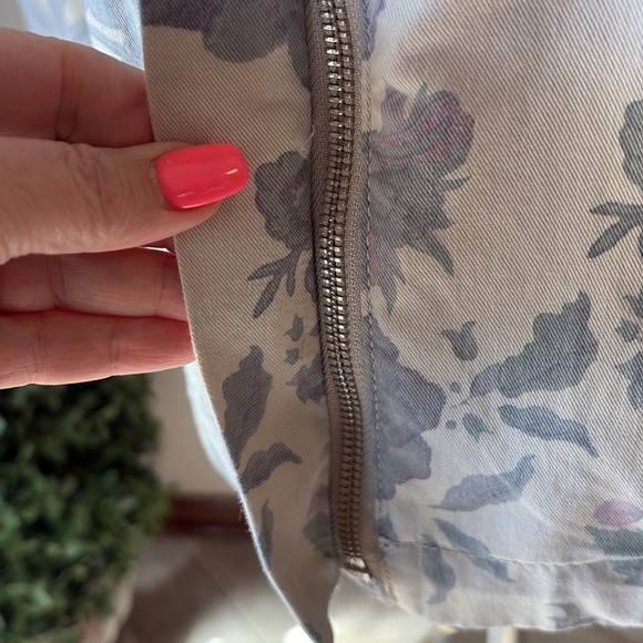 Chico's Floral feminine utility twill Jacket denim style light khaki purple Lrg - Picture 8 of 17